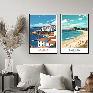 Galicja Hiszpania Plakat Podróż Wydruk Galicja Iberyjski Santiago de Compostela Ściana Wystrój Domu Płótno Podróż Hiszpania Ilustracje Prezent Dekoracja