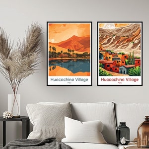 Huacachina Village Peru Poster Travel Print Wall Huacachina Poster Wall Art Home Decor Canvas Paru Adventure Retro Travel Illustration