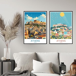 Athens Skyline Greece Poster Travel Print Athens Mediterranean Acropolis Wall Home Decor Canvas Greece Illustration Travel Gift Decoration