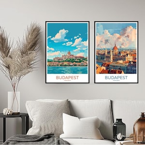 Budapest Skyline Hungary Poster Travel Print Buda Castle Budapest Sunset Wall Home Decor Canvas Travel Hungary Illustration Gift Decoration