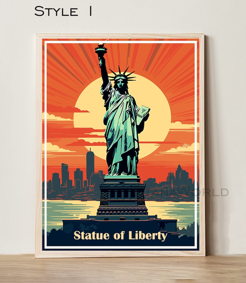New York Statue of Liberty Travel Poster Print Wall Art Statue Liberty ...