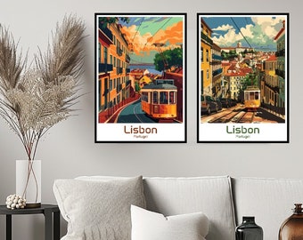 Lisbon Portugal Poster Travel Print Wall Portugal Lisbon Poster Wall Art Home Decor Canvas Portugal Lisbon Retro Travel Illustration