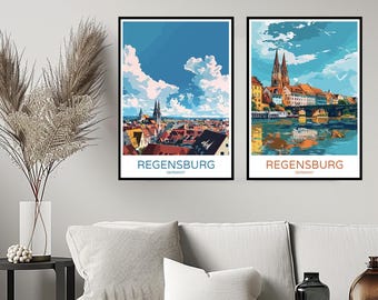 Regensburg Germany Poster Travel Print Regensburg Bayern Regen Rivers Deutschland Wall Home Decor Canvas Travel Germany Gift Room Decoration
