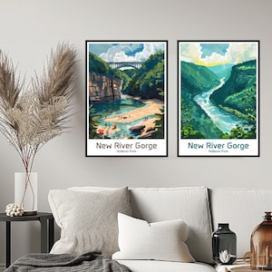 New River Gorge National Park Poster Travel Print New River Gorge Park Wall Home Decor Canvas Travel Gift Illustration Room USA Decoration