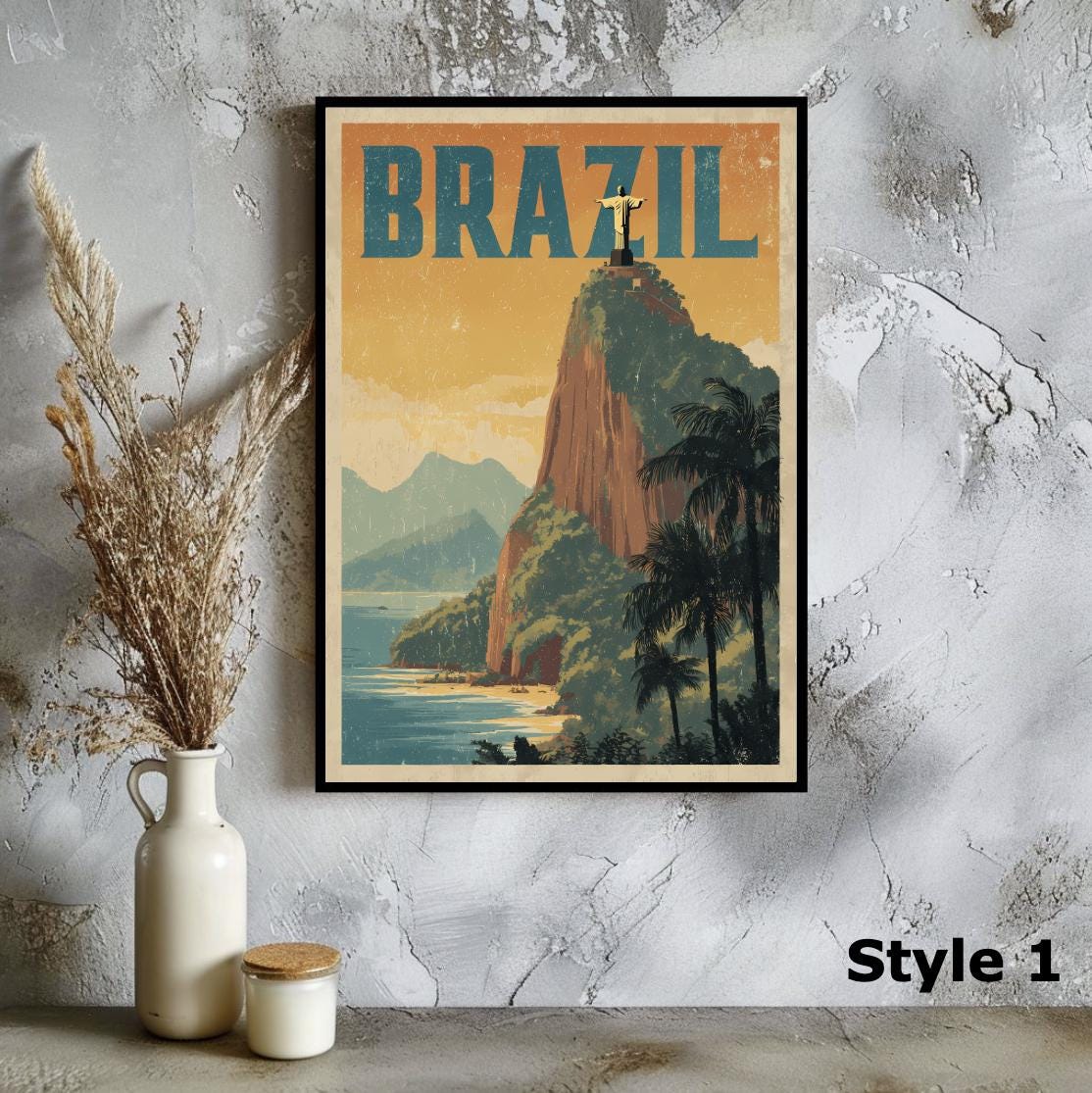 Brazil Vintage Travel Poster Christ the Redeemer Rio Retro