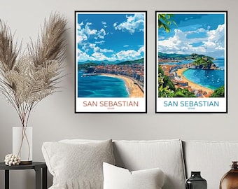 Póster de San Sebastián, España, impresión de viaje, San Sebastián, Vasco, Donostia, pared, decoración del hogar, lienzo, viajes, España, ilustraciones, regalo, decoración