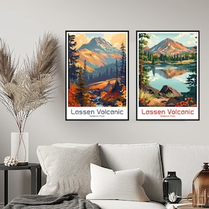 Lassen Volcanic National Park Poster Travel Print Lassen Volcanic Wall Art Home Decor Canvas Travel Gift Illustration Room USA Decoration