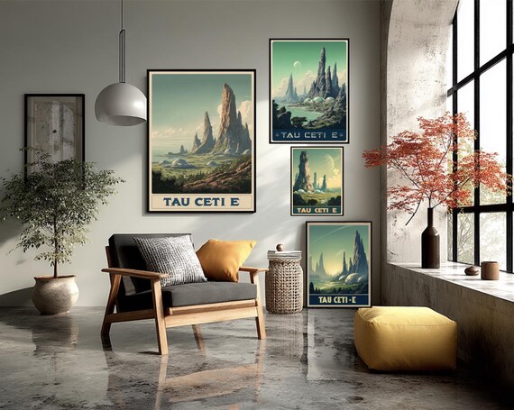 Futuristic Tau Ceti E Travel Poster Sci Fi Retro Futurism