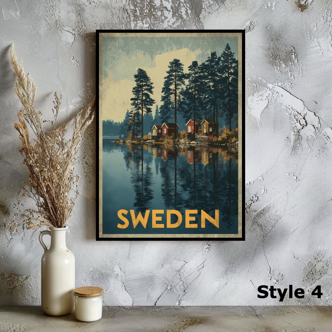 ヴィンテージスウェーデン旅行ポスター レトロスカンジナビアウォール