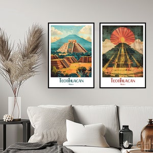 Poster di viaggio di Teotihuacan, Messico - Stampa da parete - Poster di Teotihuacan, Messico - Decorazione per la casa - Tela - Messico - Teotihuacan