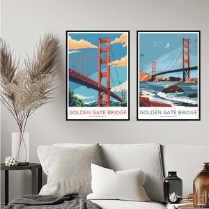 Golden Gate Bridge Poster Travel Print San Francisco Gate Wall Home Decor Canvas Travel California USA Gift Room Decoration Illustration