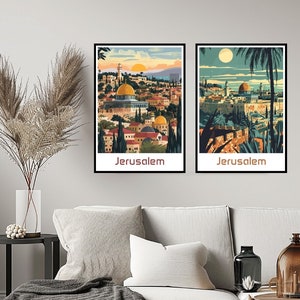Jerusalén Israel cartel viaje impresión pared Israel Jerusalén cartel pared arte hogar decoración lienzo Jerusalén Israel retro ilustración de viaje