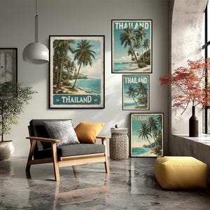 Vintage Thailand Travel Poster Retro Tropical Beach Wall Art Exotic Asian Landscape