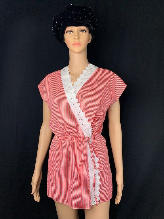 Vintage candy stripe seersucker smock with stateme