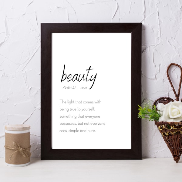 Beauty Definition Printable Wall Art, Beauty Poster for Teen Bedroom Decor, Minimalist Home Decor