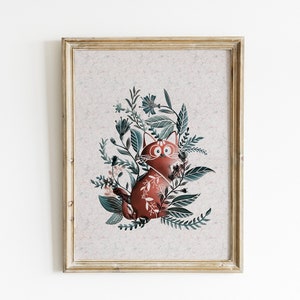 Red Cat Print, Cat Wall Art, Folk Art Poster, Cat Art Print, Cat Wall Decor, gift for cat, Cat Lover Gift, Red Cat Portrait, Folk Decor