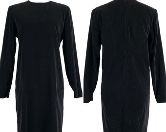 Vintage Handmade Velvet Dress Long Sleeve Black Shoulder Pads Back Slit AS IS