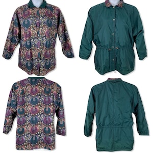 Vintage Size Large Windbreaker Jacket Reversible Cinch Waist Floral Pockets Teal