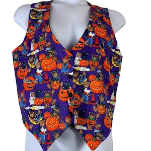 Vintage Halloween Vest Size Large Robyn-Lyn Halloween Bear Graphics Button Up