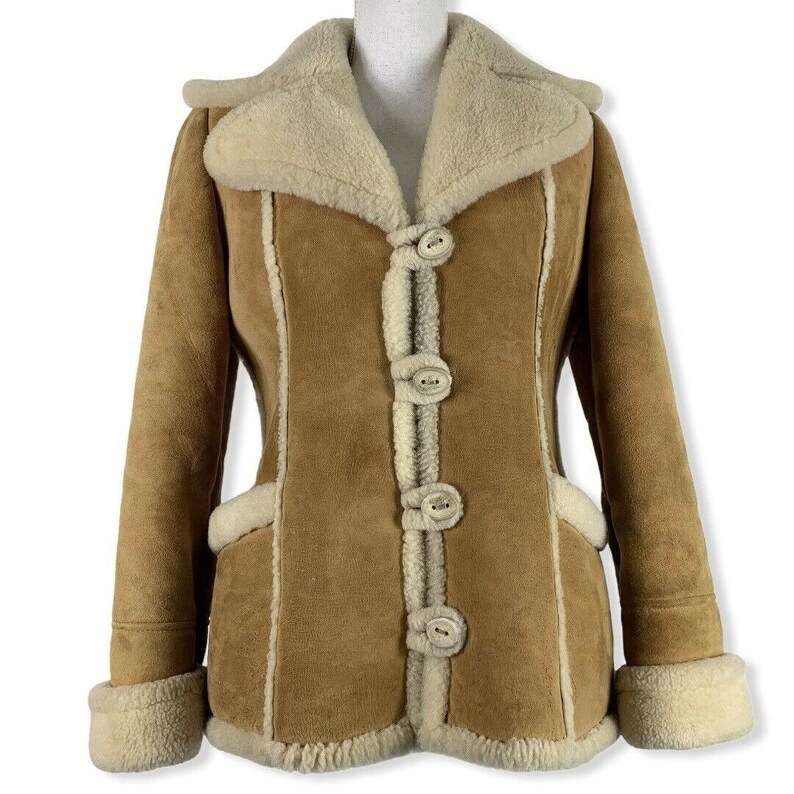 Vintage Sherpa Jacket Suede Brown Tan Button Front Small | Etsy