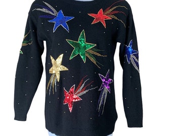 Vintage Medium Sweater Wool Angora Blend Shooting Star Design Marisa Christina