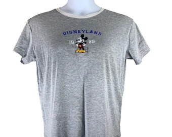Vintage Disney T Shirt XL Mickey Mouse Gray Graphic Tee Slim Fit Womens
