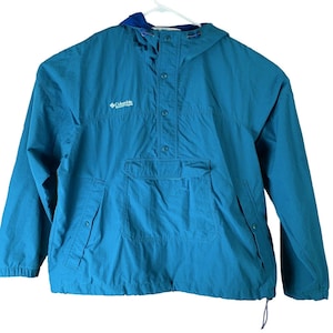 Vintage Columbia Windbreaker Jacket Size XL Blue Teal Pullover Mens