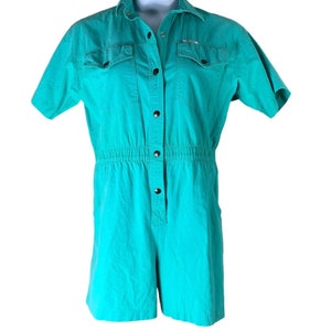 Vintage Romper Size Medium Teal Cotton Snap Front Collared Short Sleeved Ideas