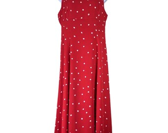 Vintage Dress Size 16 David Warren Red White Polka Dot Full Length Tie Neck