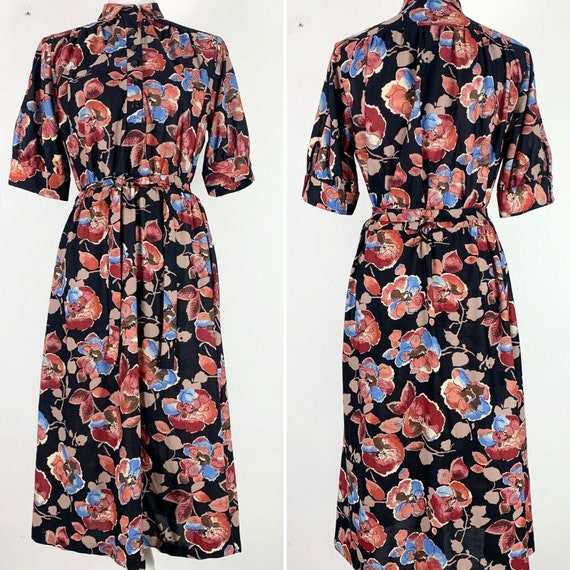 Vintage Handmade Dress Floral Fit Flare Button To… - image 1