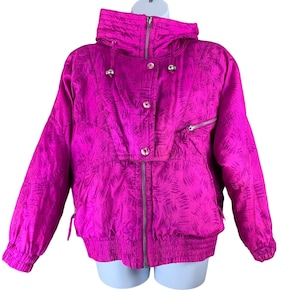 Vintage Sz Large Ski Jacket Magenta Pink Hooded Zip Up Pacific Trail Coat FLAWED