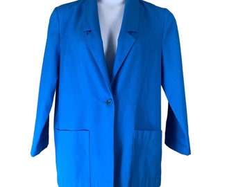 Vintage Blazer Jacket Size 10 Radcliffe Blue Collared Single Button Front Pocket