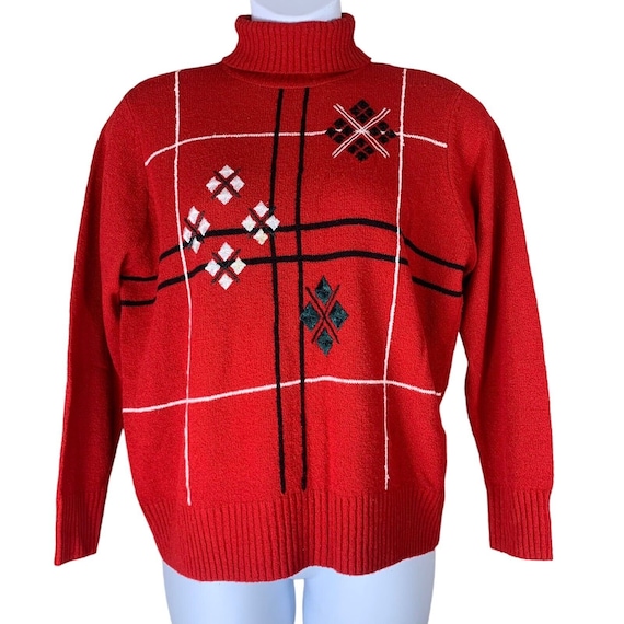 Vintage Sweater Size Large Turtleneck Pullover Re… - image 1