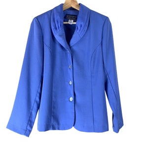 Vintage Blazer Size 8 Blue Willow Ridge Button Front Shoulder Pads Collared Womens