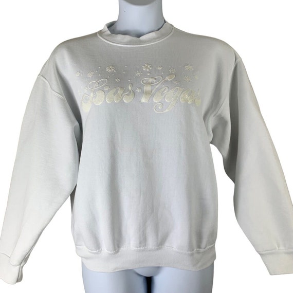 VTG Sweatshirt Las Vegas White Silver Sparkle Sno… - image 2