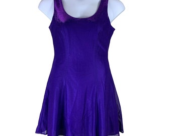 Vintage Mini Vestido Púrpura Iridiscencia Ajuste Flare Tanque Abierto Espalda 9/10