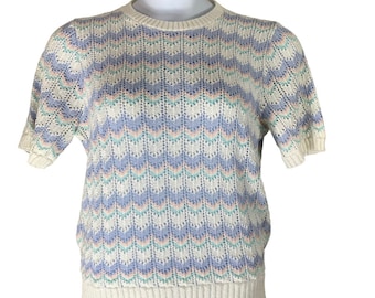 Vintage Knit Top Alfred Dunner Size Medium Short Sleeved Multicolor Womens