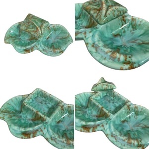 Vintage Ceramic Ashtray Cigarette Box Holder Blue Green Brown Retro