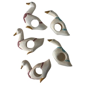 Vintage Country Goose Serviettenringe Serviettenhalter aus Holz Serviettenhalter Blau Rot 5er Set Gänse