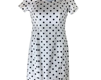 Vintage Dress Black White Polka Dot Off The Shoulder Boned Chest Size 11/12