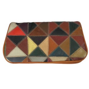 Vintage Wallet Leather Patchwork Brown Multicolor Snap Close 7x4 Checkbook