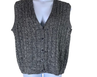 Vintage Sweater Vest Size 2X Alfred Dunner Gray Button Front Cable Knit Womens
