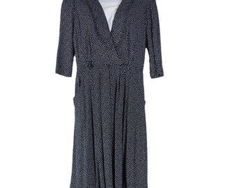 Vintage Dress Size 16 Black White Polka Dot 1/2 Sleeve Karis Korner
