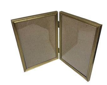 Vintage Picture Frame Gold Colored 5x7 Foldable Double Frame Two Picture Slots