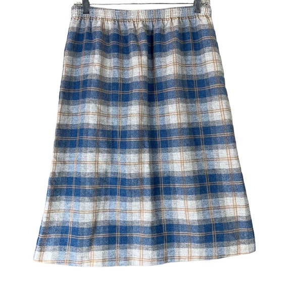 Vintage Skirt Size Medium Blue Gray Brown Plaid W… - image 2