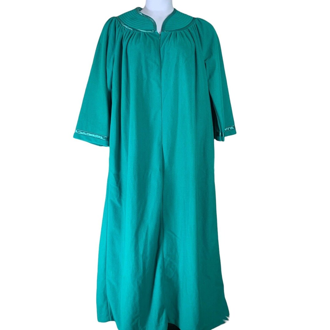 Vintage XL Robe House Dress Nightgown Teal Fleece 3/4 Zip Long Etsy