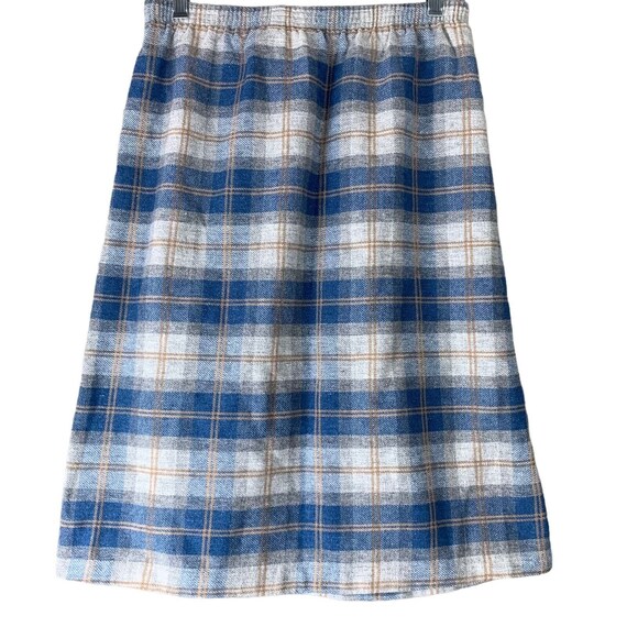 Vintage Skirt Size Medium Blue Gray Brown Plaid W… - image 1