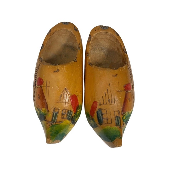 Vintage Wooden Clogs Hand Craved Wall Hanging Holland Windmills 2 Piece Mini