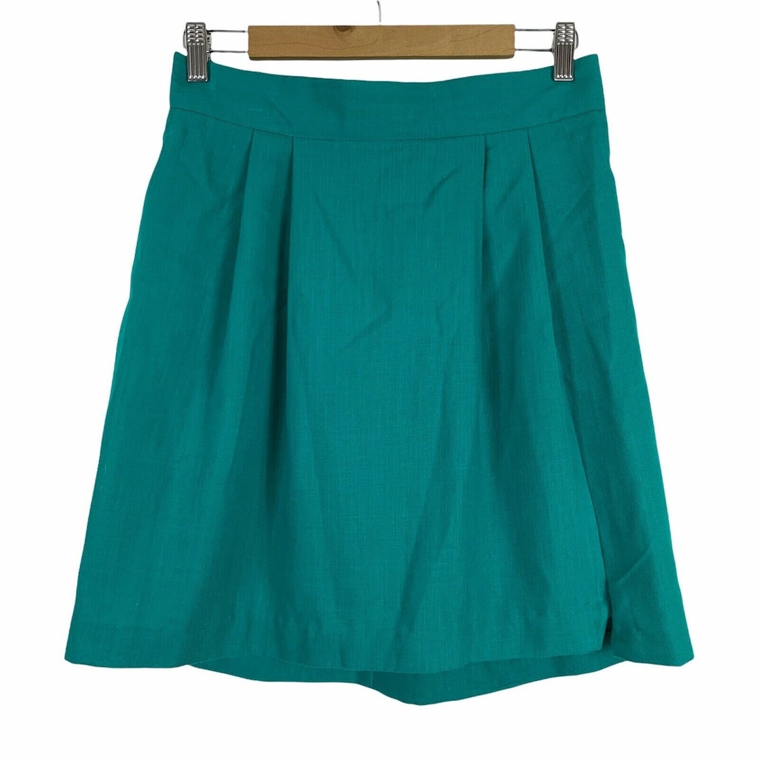 Vintage Large Skirt Made in USA Pleated Mini Teal Stretch Etsy