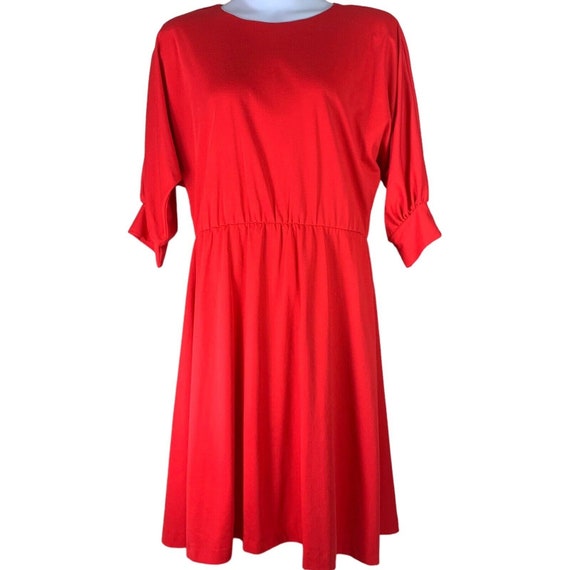 Vintage Dress 16 Red 3/4 Sleeve Fitted Waist Midi… - image 1